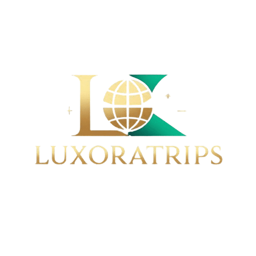LuxoraTrips luxury travel logo with gold globe and green accent